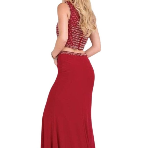 NWT Jovani JVN49602ASC Chiffon Prom Dress Red Size 4 - Picture 3 of 7